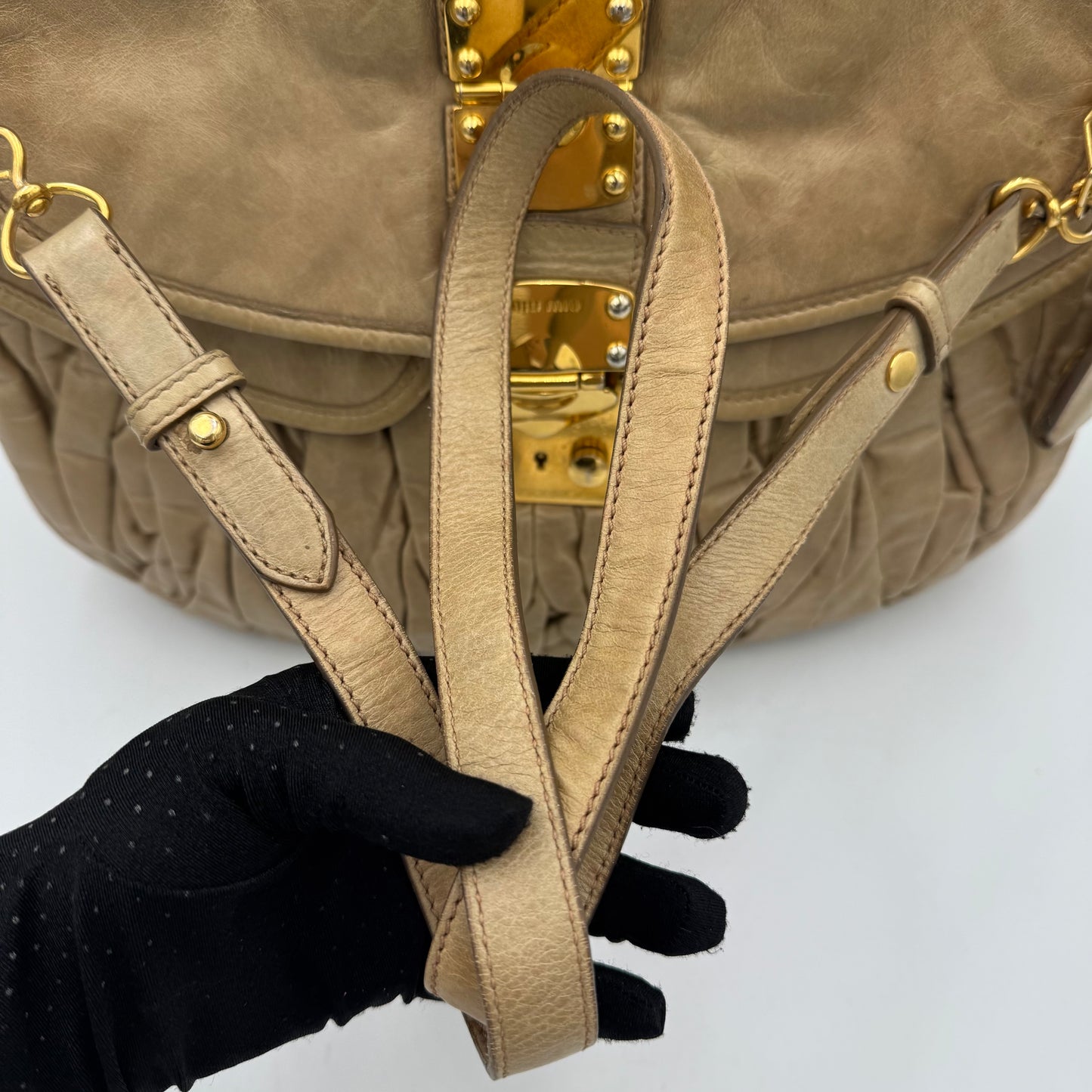 Miu Miu Beige Matelasse Leather Large Coffer Satchel