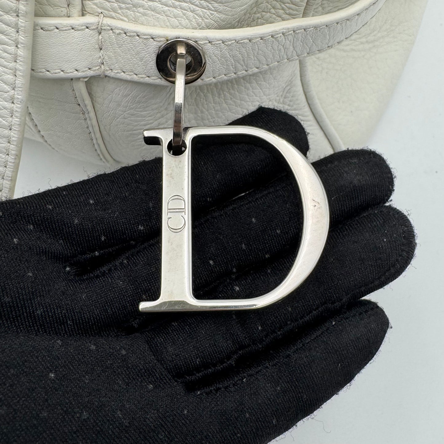 Christian Dior White Leather Spellout D Charm Small Boston Shoulder Bag