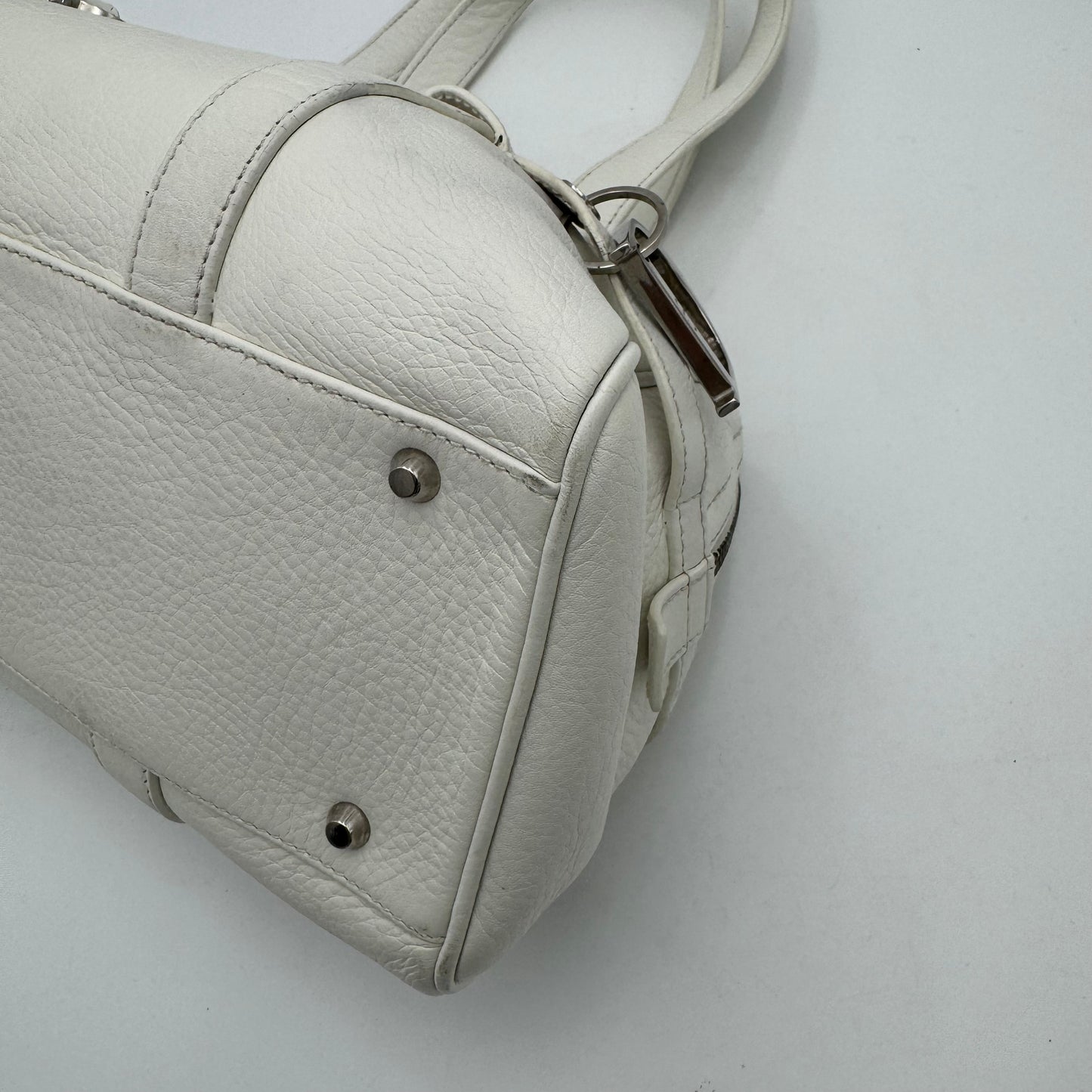 Christian Dior White Leather Spellout D Charm Small Boston Shoulder Bag