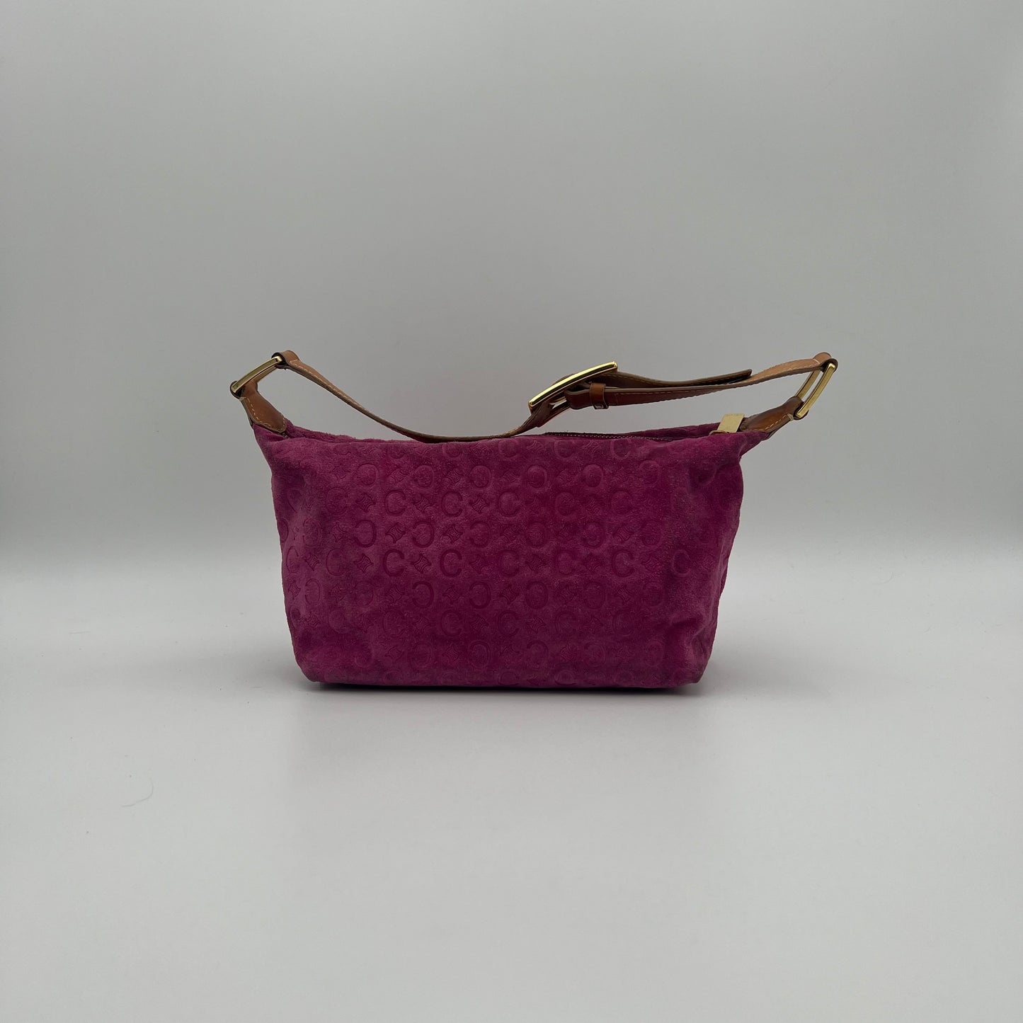 Celine Paris Pink C Triomphe Suede Hobo Shoulder Bag