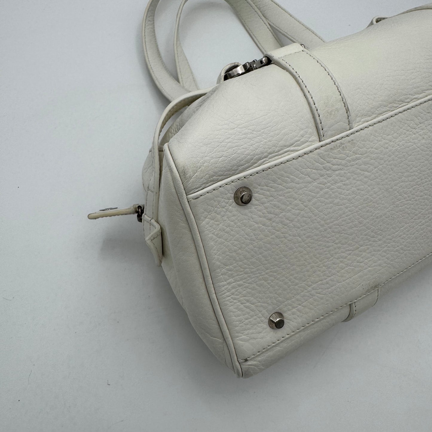 Christian Dior White Leather Spellout D Charm Small Boston Shoulder Bag