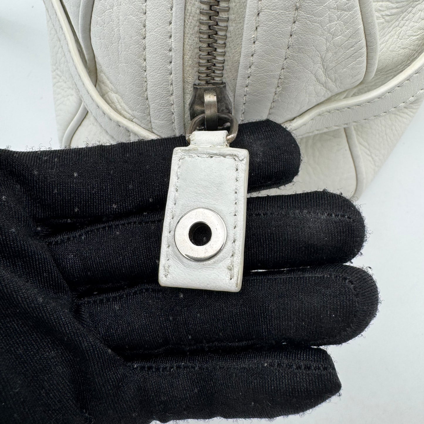 Christian Dior White Leather Spellout D Charm Small Boston Shoulder Bag
