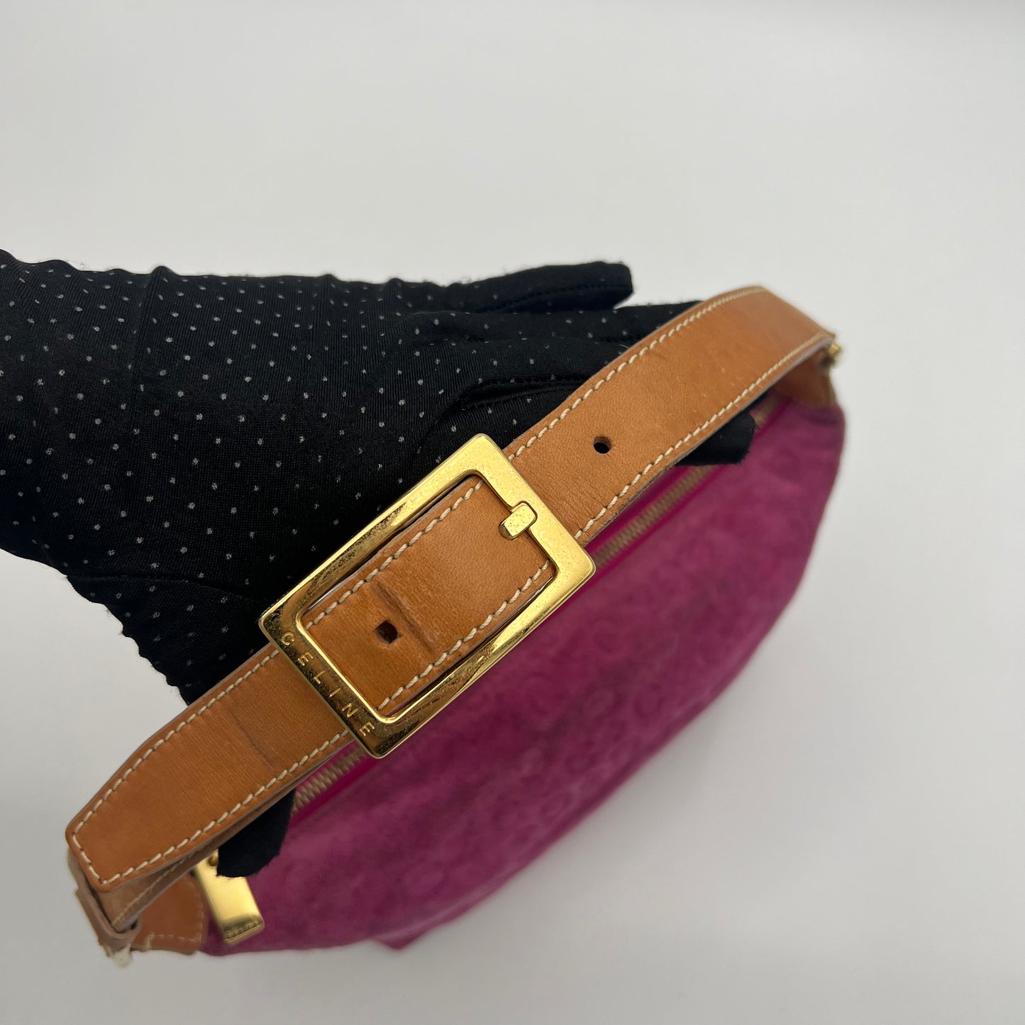 Celine Paris Pink C Triomphe Suede Hobo Shoulder Bag