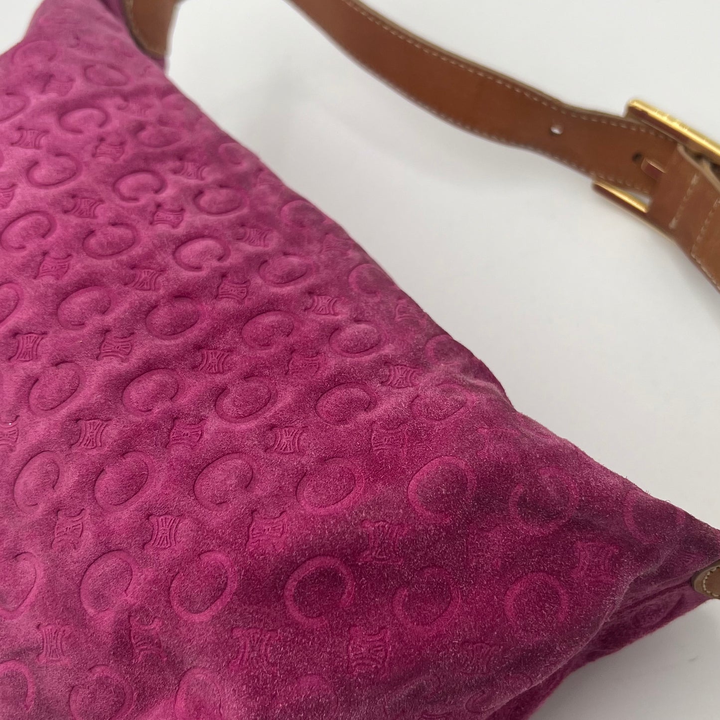 Celine Paris Pink C Triomphe Suede Hobo Shoulder Bag
