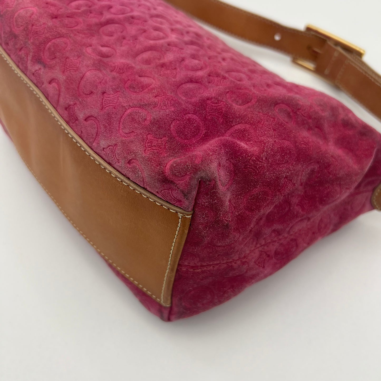 Celine Paris Pink C Triomphe Suede Hobo Shoulder Bag