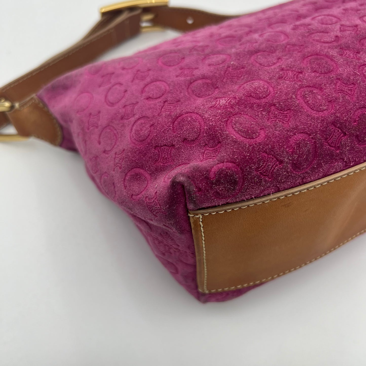 Celine Paris Pink C Triomphe Suede Hobo Shoulder Bag