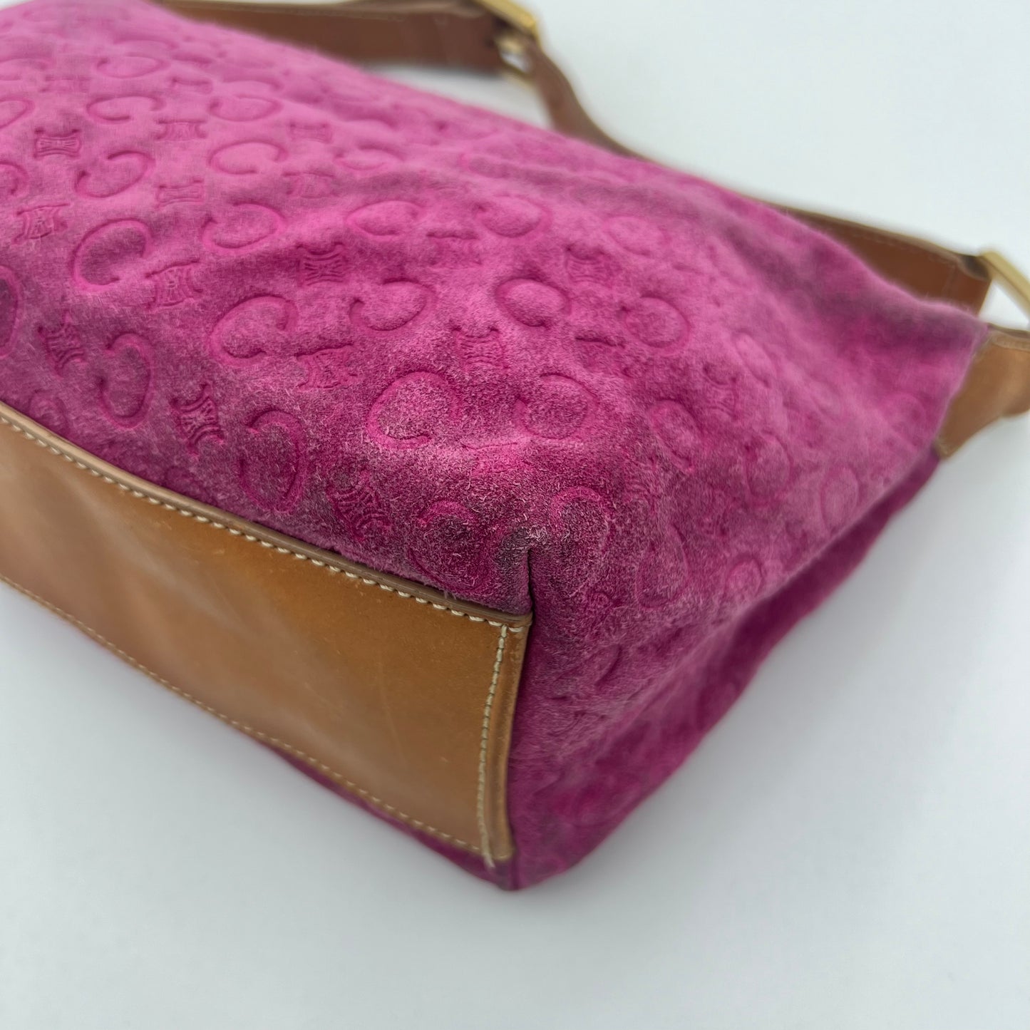 Celine Paris Pink C Triomphe Suede Hobo Shoulder Bag