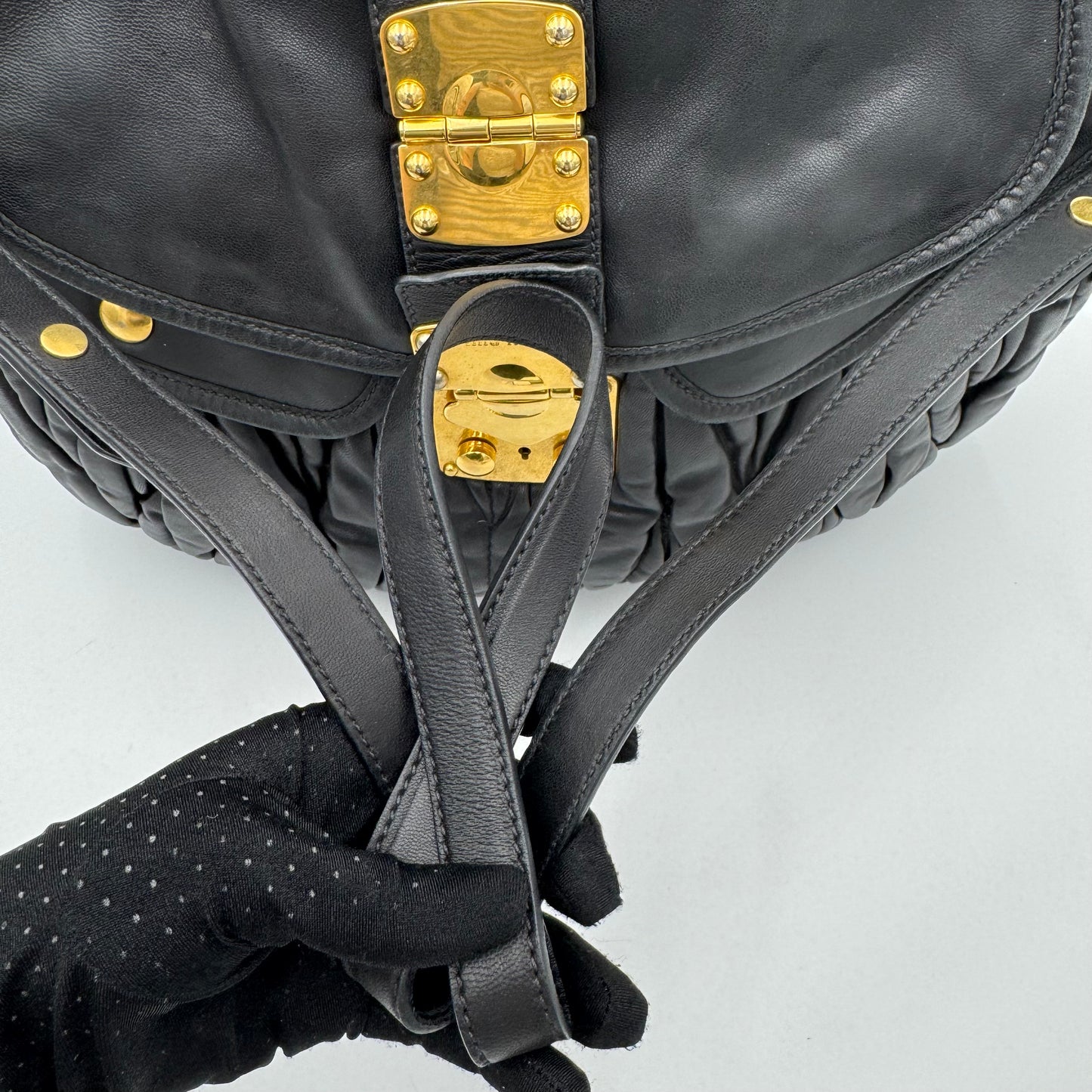 Miu Miu Black Matelasse Leather Braided Handle Large Coffer Handbag GHW