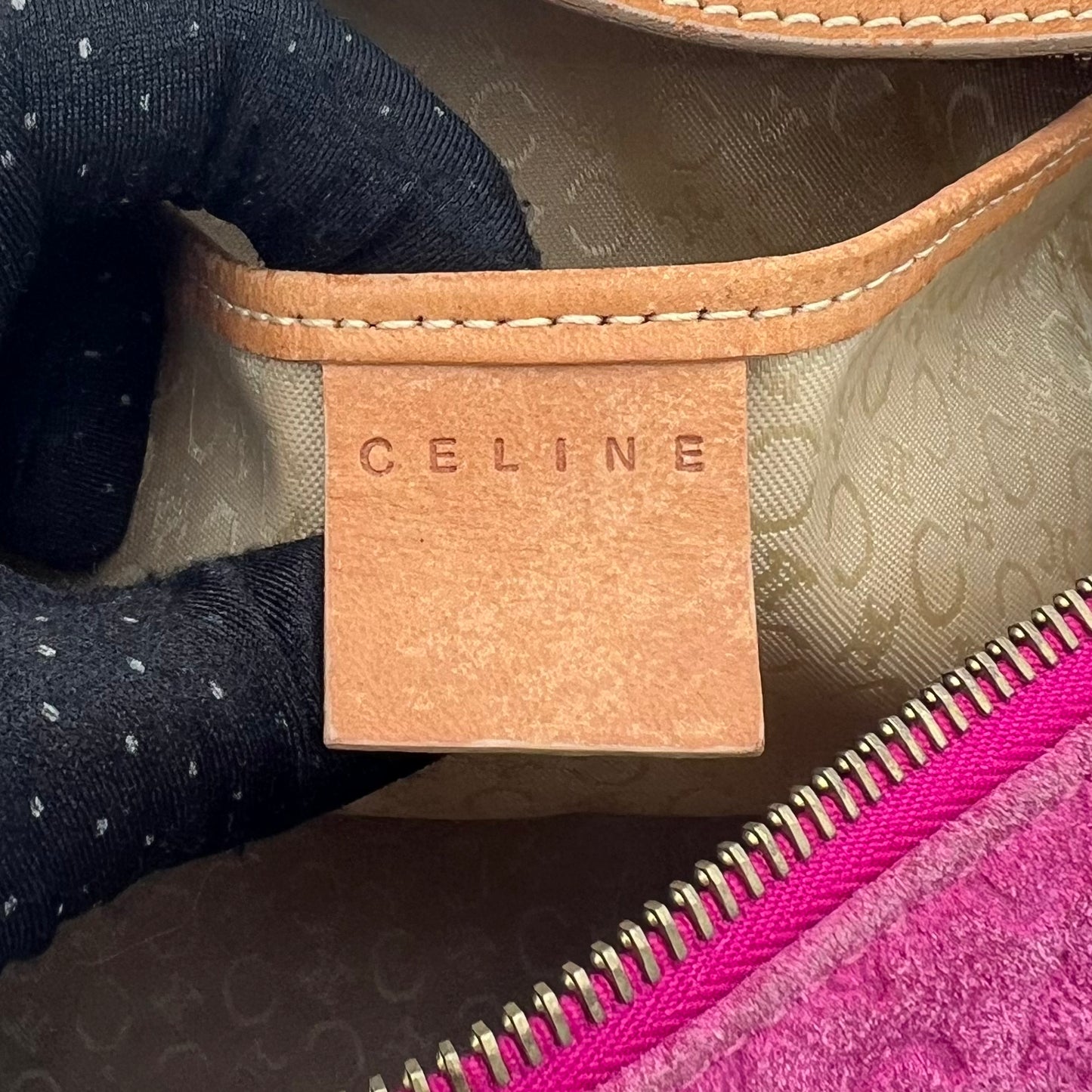 Celine Paris Pink C Triomphe Suede Hobo Shoulder Bag