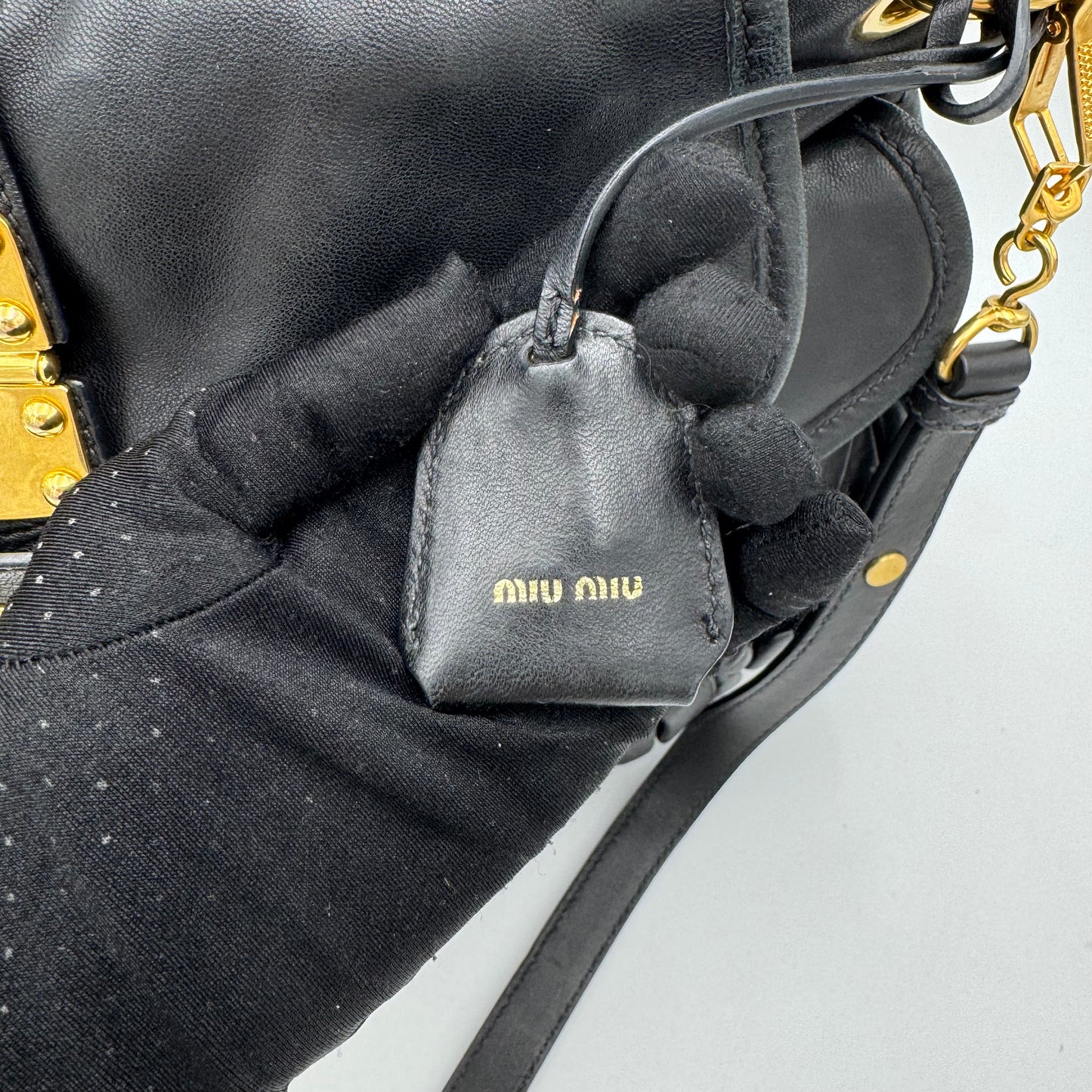 Miu Miu Black Matelasse Leather Braided Handle Large Coffer Handbag GHW
