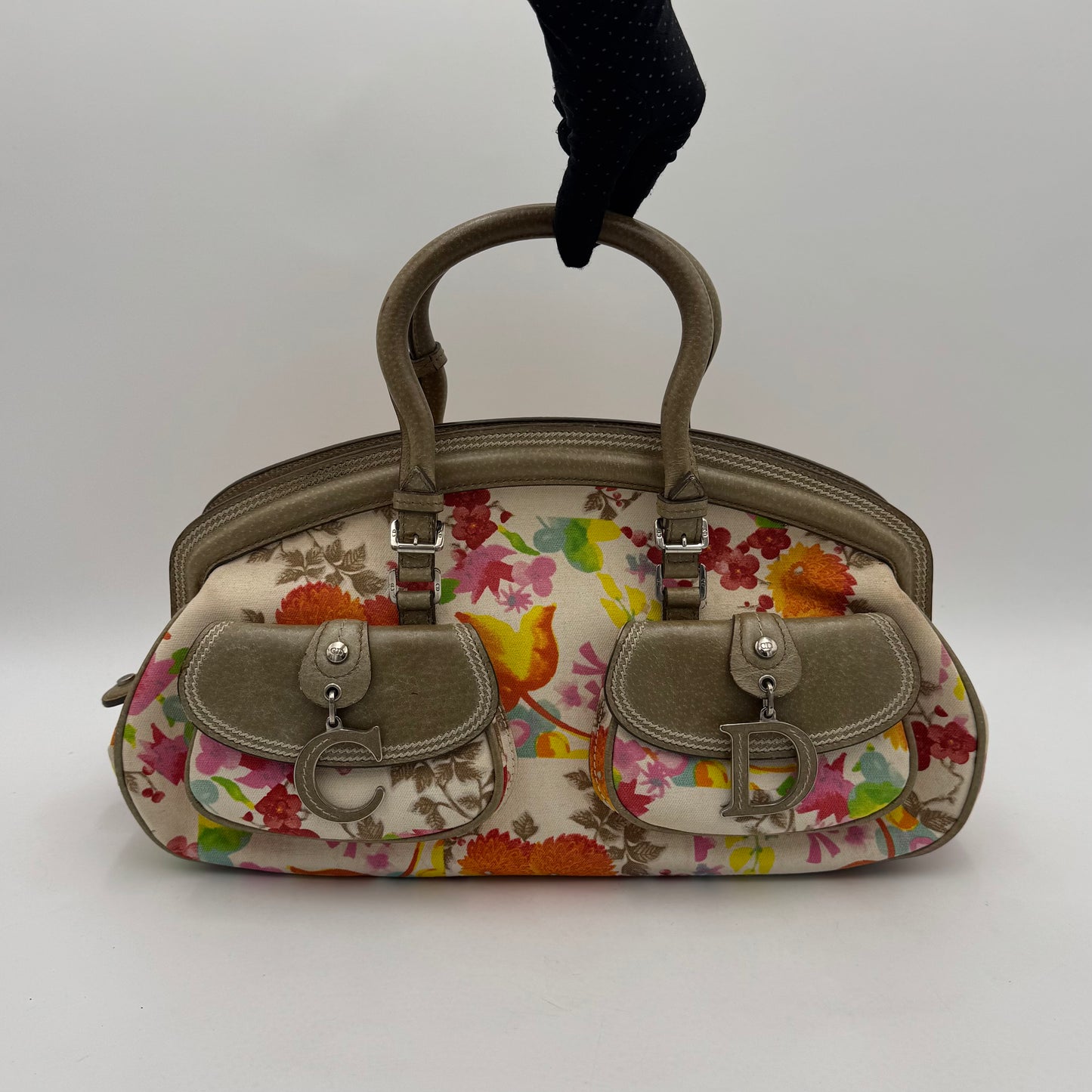 Christian Dior Multicolor Floral Canvas and Leather Detective Frame Satchel