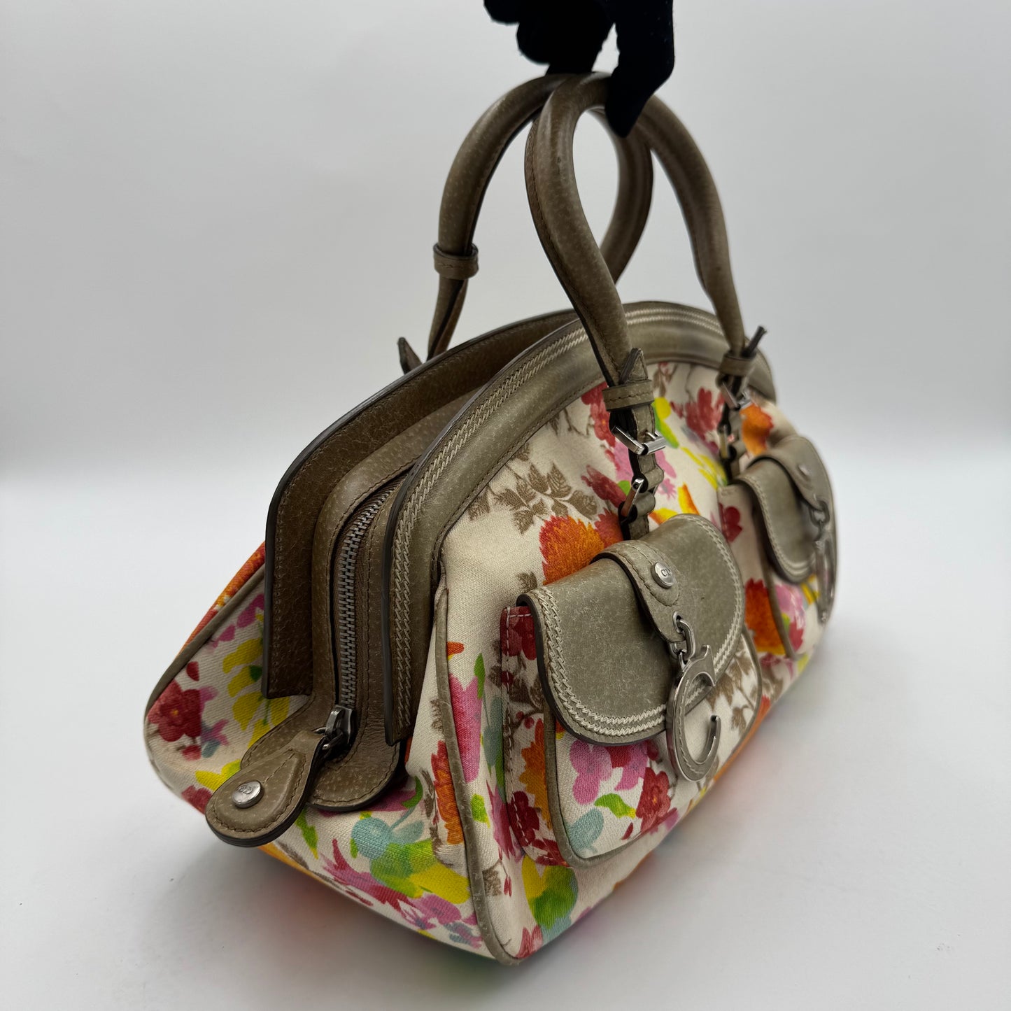 Christian Dior Multicolor Floral Canvas and Leather Detective Frame Satchel