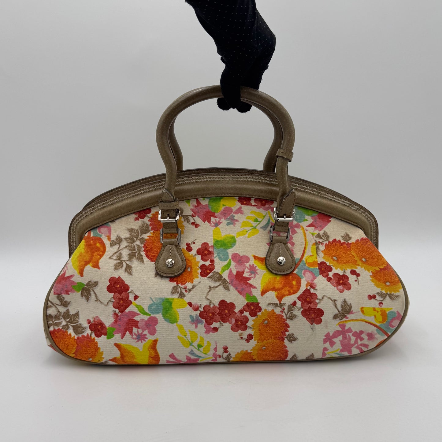 Christian Dior Multicolor Floral Canvas and Leather Detective Frame Satchel
