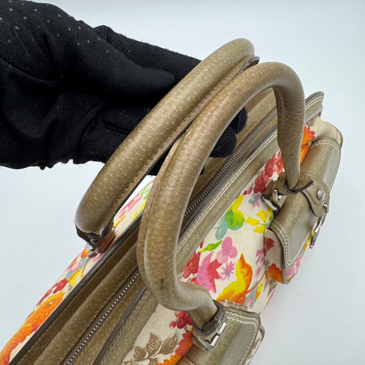 Christian Dior Multicolor Floral Canvas and Leather Detective Frame Satchel