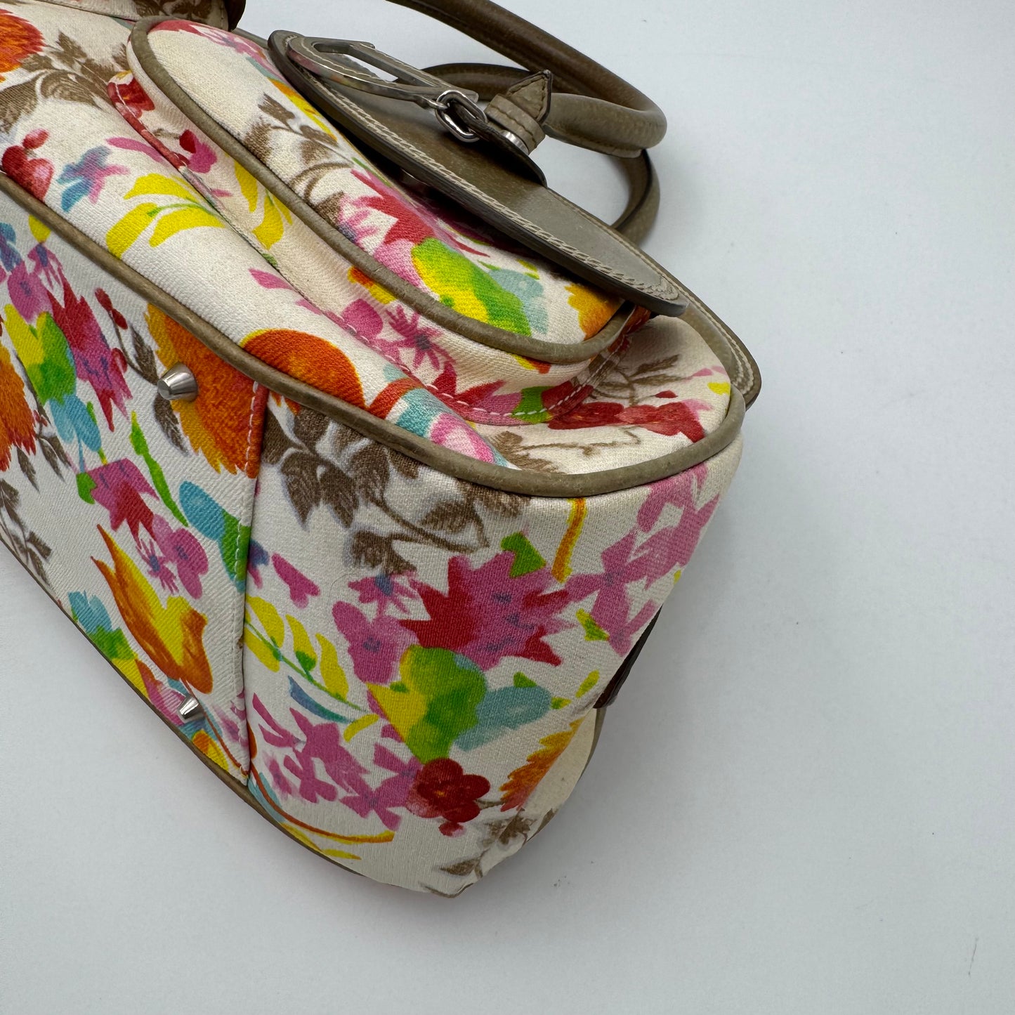 Christian Dior Multicolor Floral Canvas and Leather Detective Frame Satchel