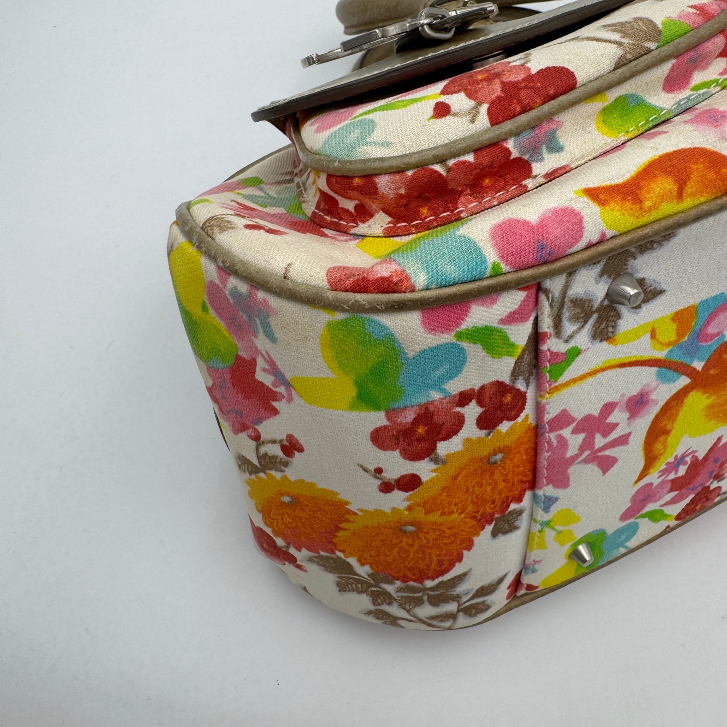 Christian Dior Multicolor Floral Canvas and Leather Detective Frame Satchel