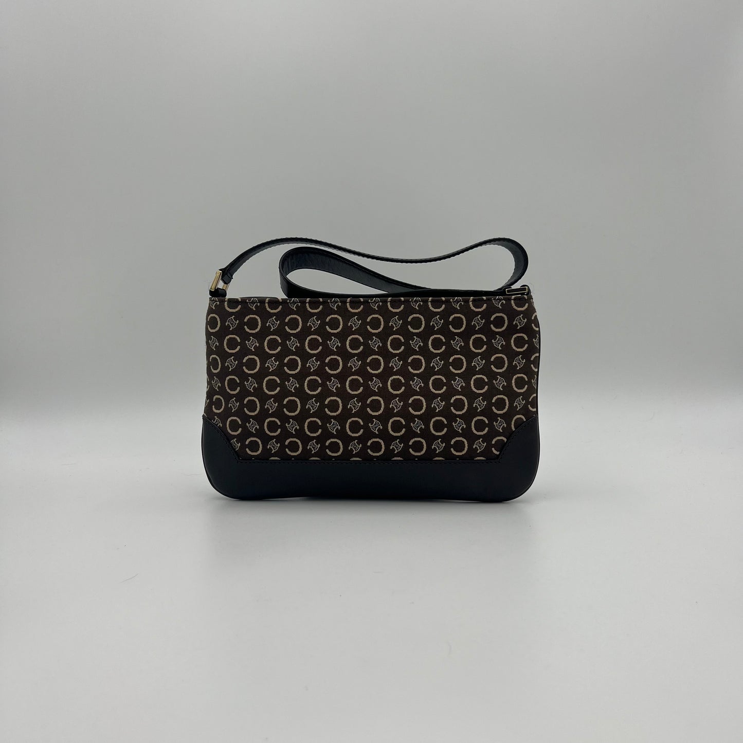 Celine Paris Brown C Triomphe Cloth and Leather Shoulder Bag