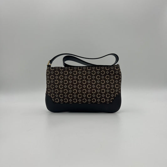 Celine Paris Brown C Triomphe Cloth and Leather Shoulder Bag
