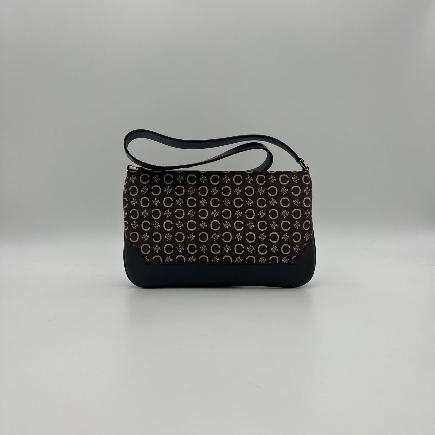 Celine Paris Brown C Triomphe Cloth and Leather Shoulder Bag