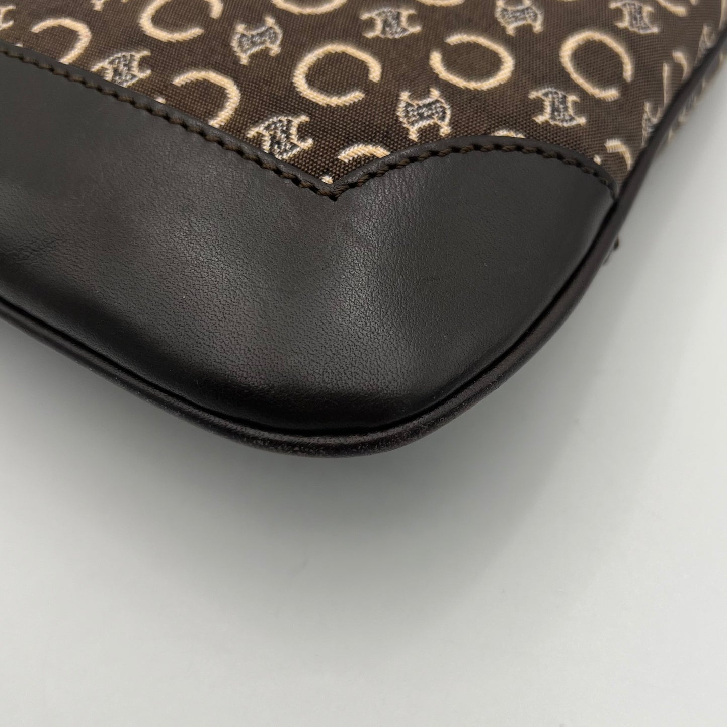 Celine Paris Brown C Triomphe Cloth and Leather Shoulder Bag