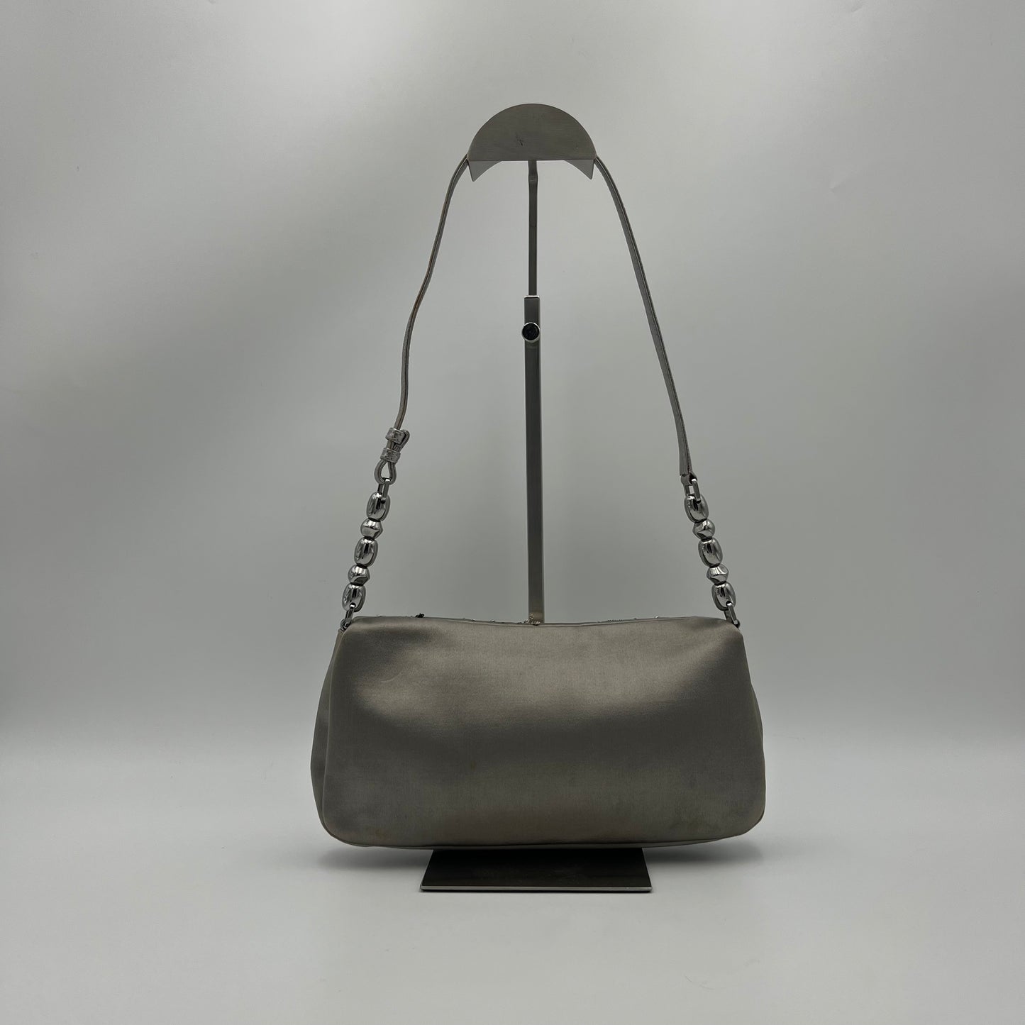 Christian Dior Silver Satin Embellished Malice Pearl Shoulder Bag