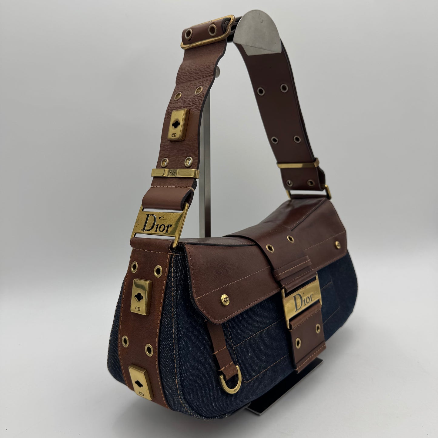 Christian Dior Blue Denim and Brown Leather Street Chic Columbus GHW