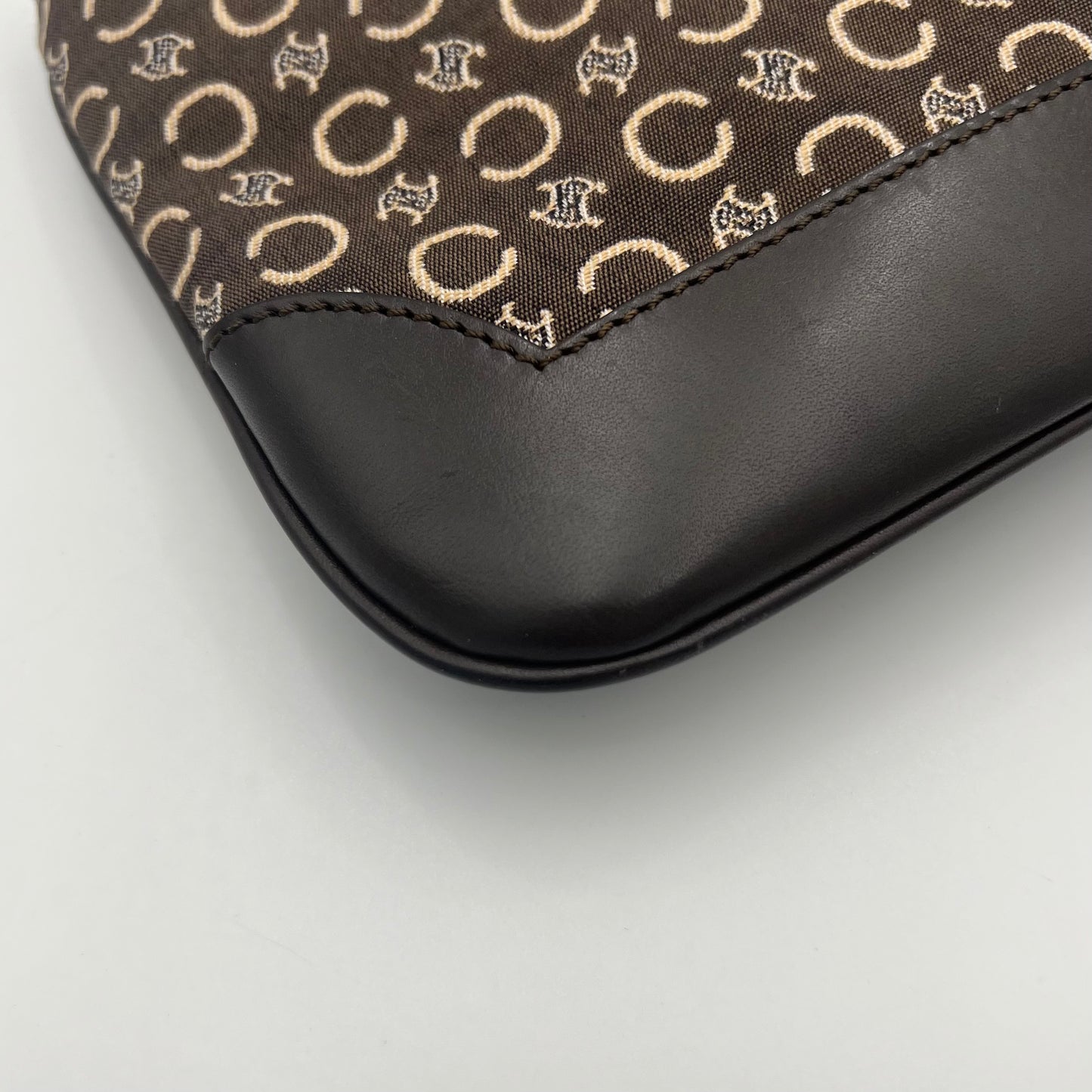 Celine Paris Brown C Triomphe Cloth and Leather Shoulder Bag