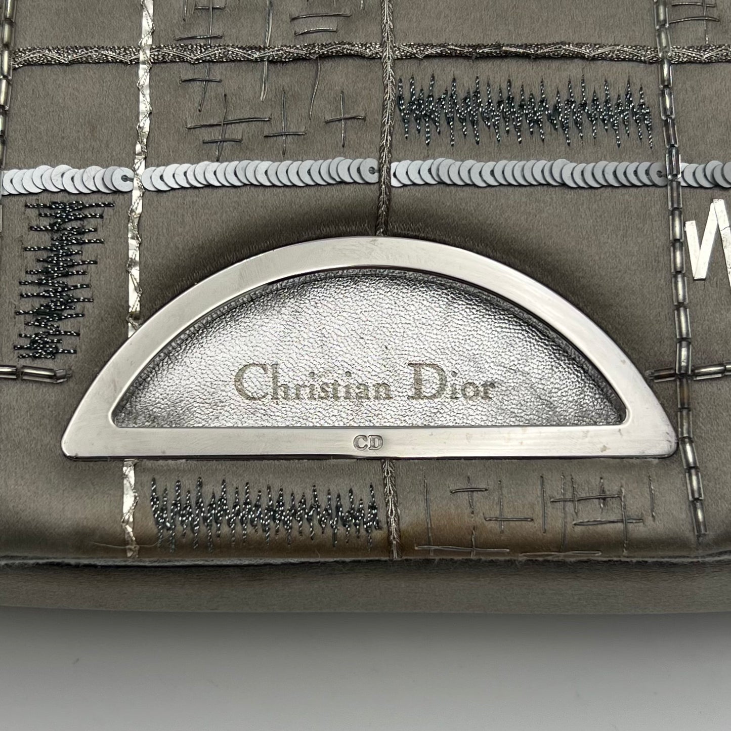 Christian Dior Silver Satin Embellished Malice Pearl Shoulder Bag