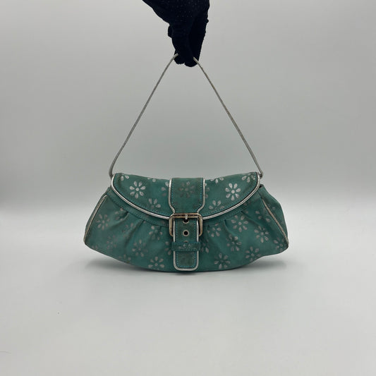 Celine Paris Light Blue Suede Silver Floral Shoulder Bag