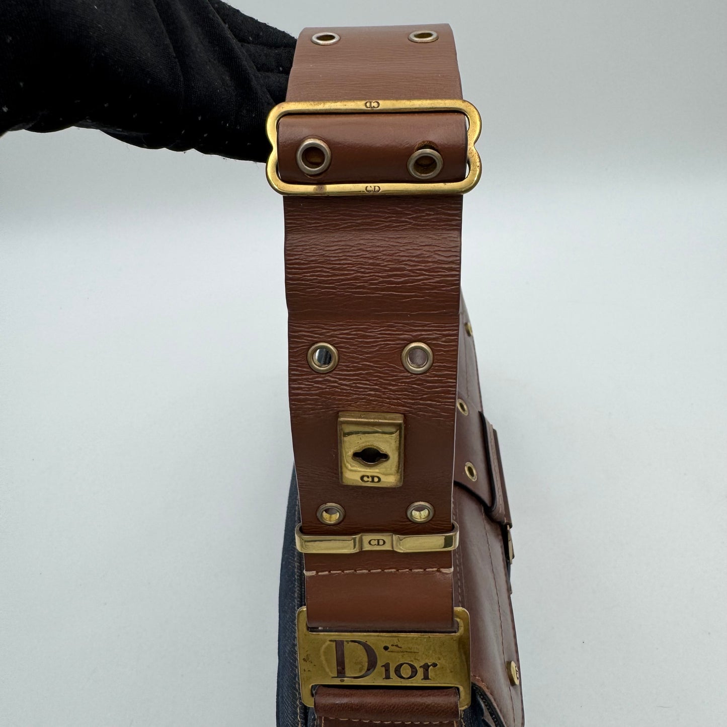 Christian Dior Blue Denim and Brown Leather Street Chic Columbus GHW