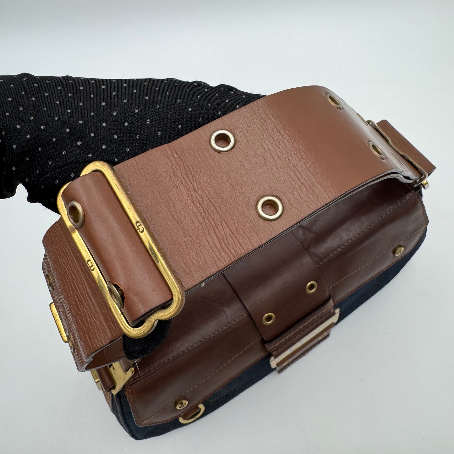 Christian Dior Blue Denim and Brown Leather Street Chic Columbus GHW