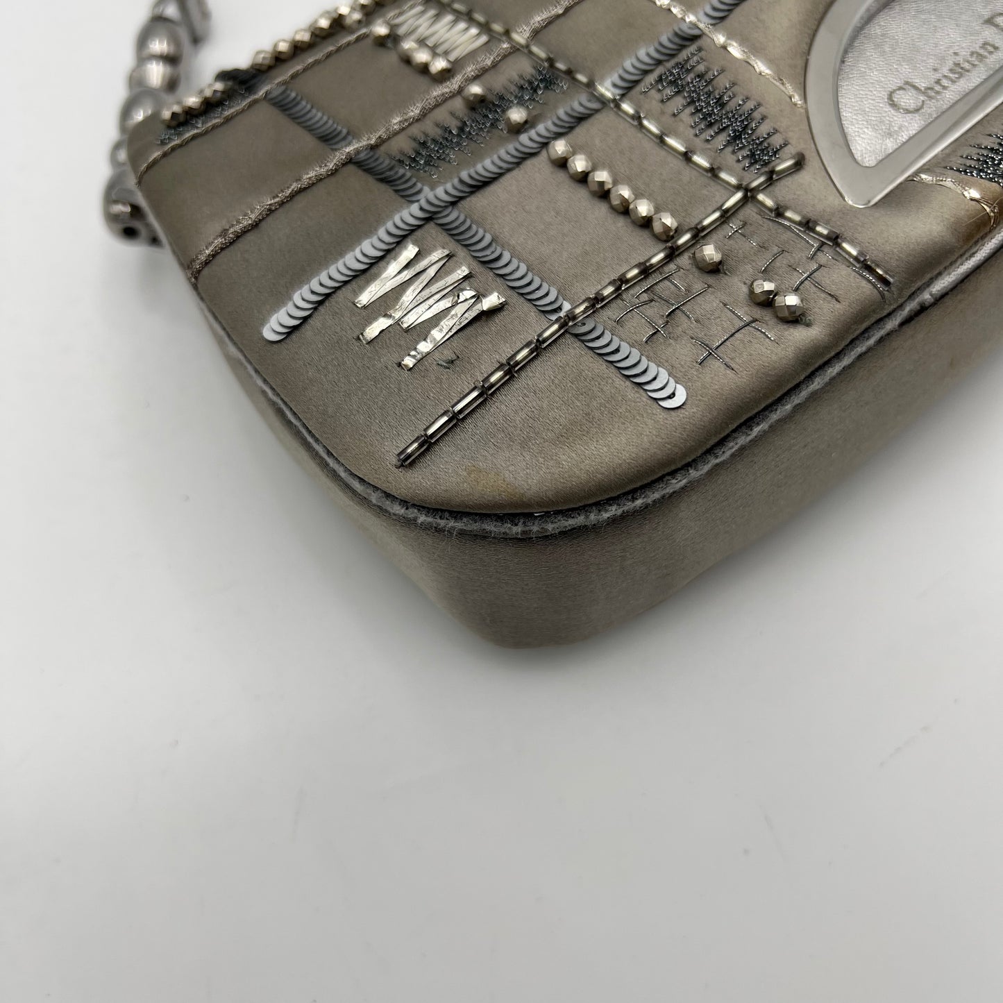 Christian Dior Silver Satin Embellished Malice Pearl Shoulder Bag