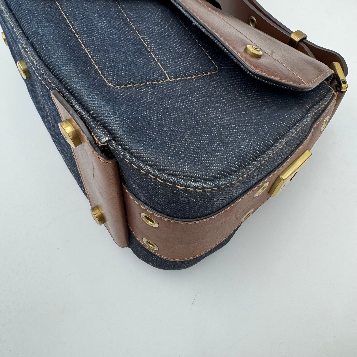 Christian Dior Blue Denim and Brown Leather Street Chic Columbus GHW