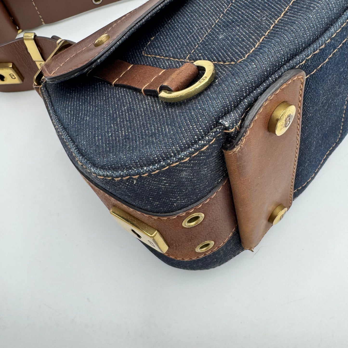 Christian Dior Blue Denim and Brown Leather Street Chic Columbus GHW