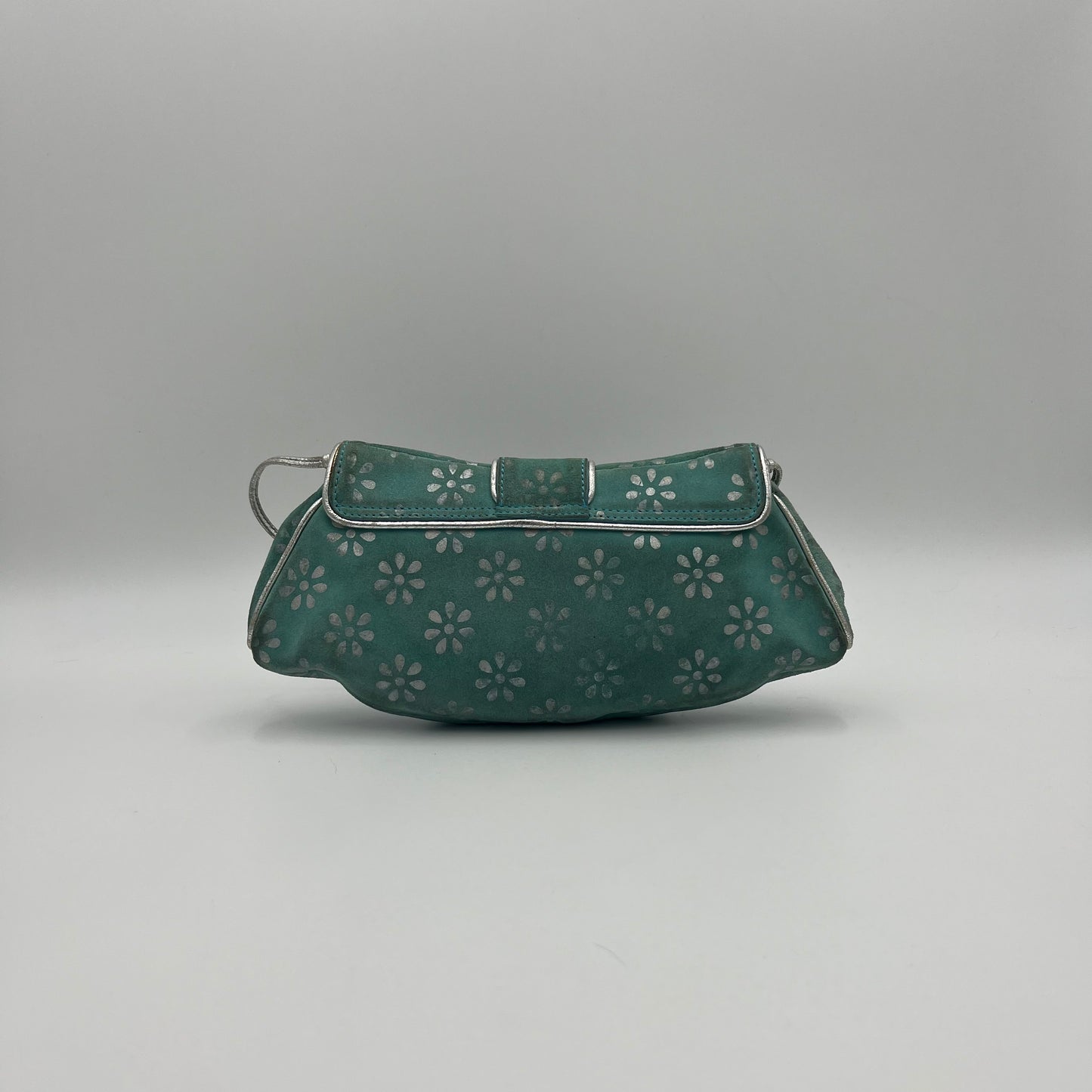 Celine Paris Light Blue Suede Silver Floral Shoulder Bag