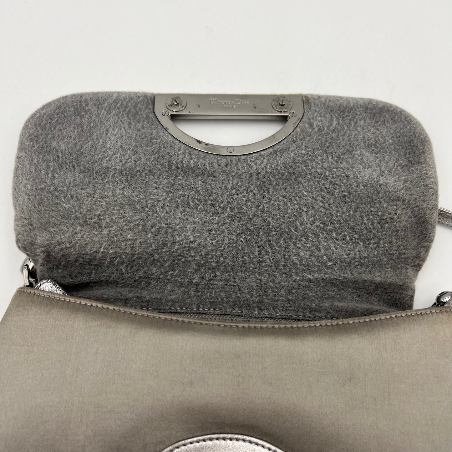 Christian Dior Silver Satin Embellished Malice Pearl Shoulder Bag