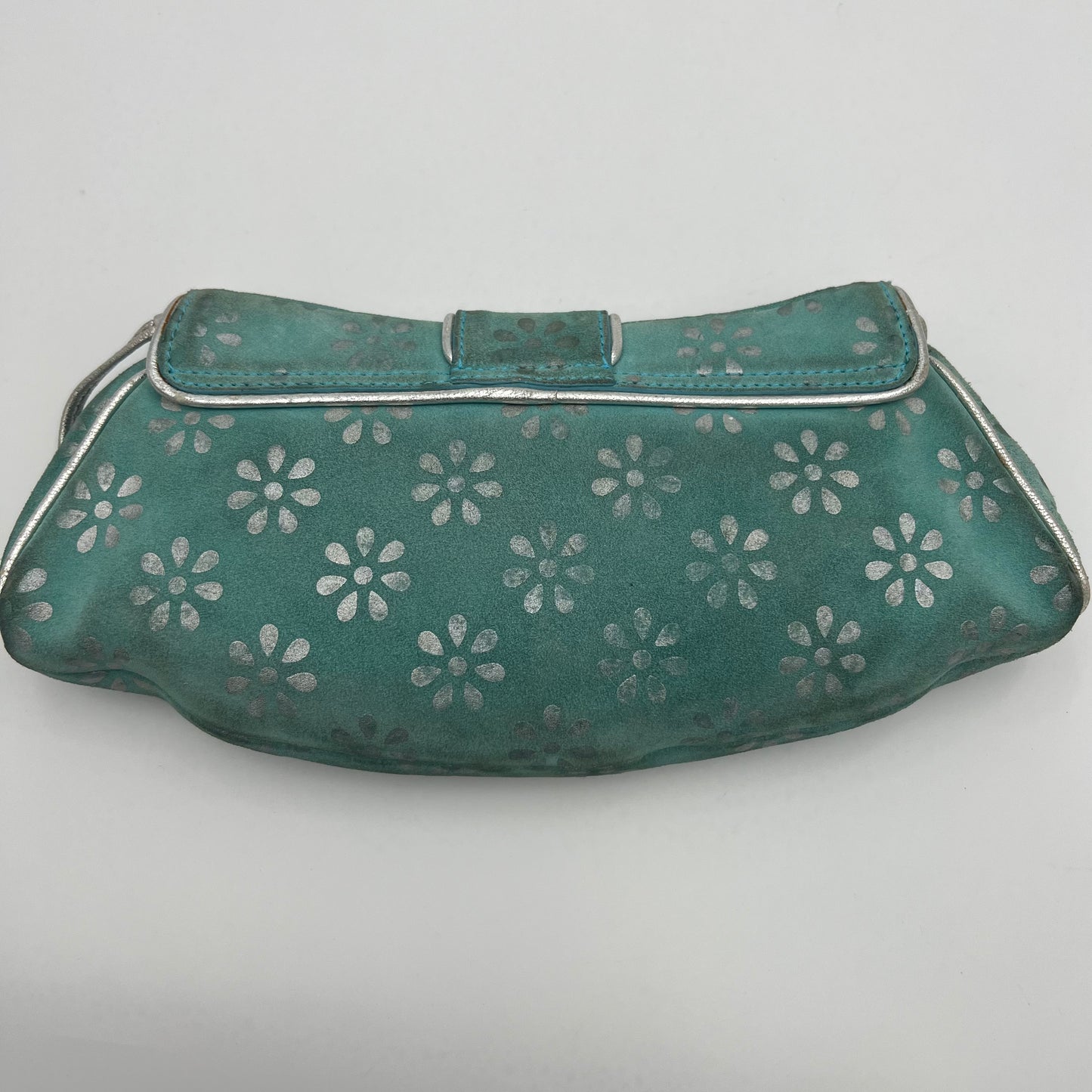 Celine Paris Light Blue Suede Silver Floral Shoulder Bag