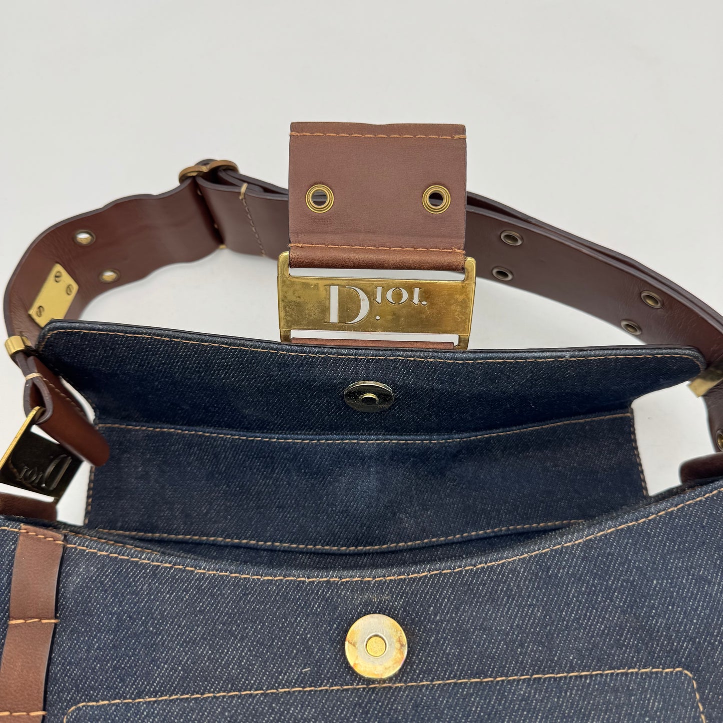 Christian Dior Blue Denim and Brown Leather Street Chic Columbus GHW