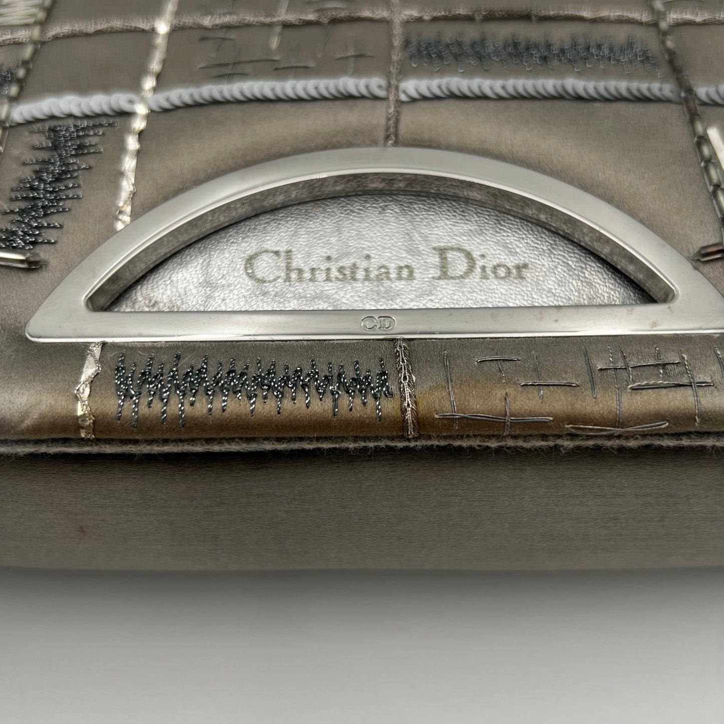 Christian Dior Silver Satin Embellished Malice Pearl Shoulder Bag