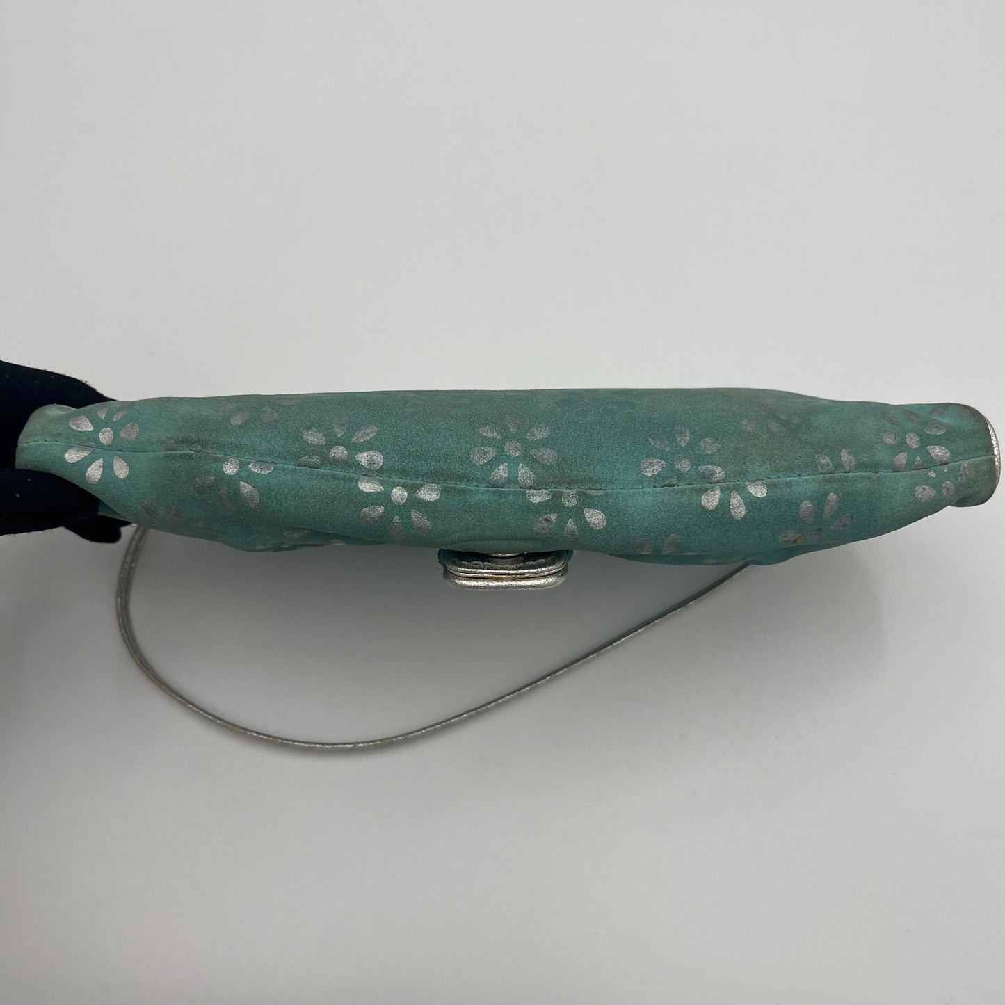 Celine Paris Light Blue Suede Silver Floral Shoulder Bag