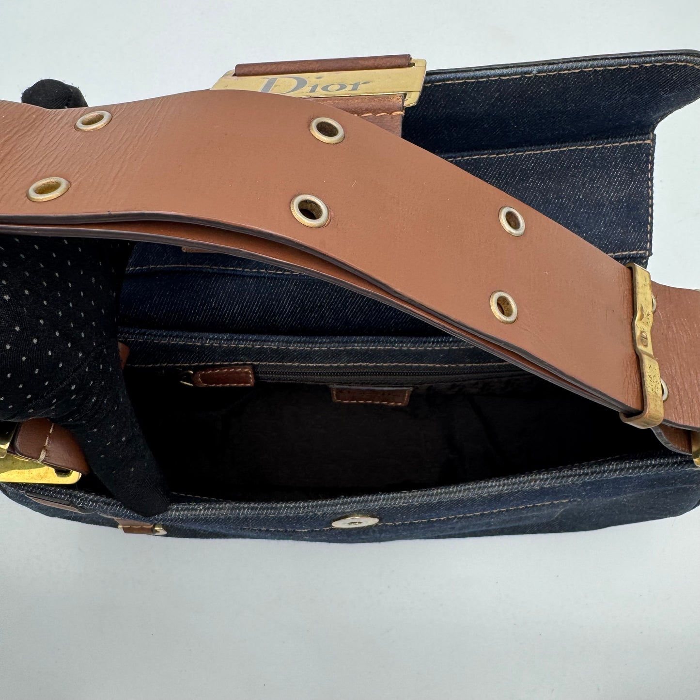 Christian Dior Blue Denim and Brown Leather Street Chic Columbus GHW