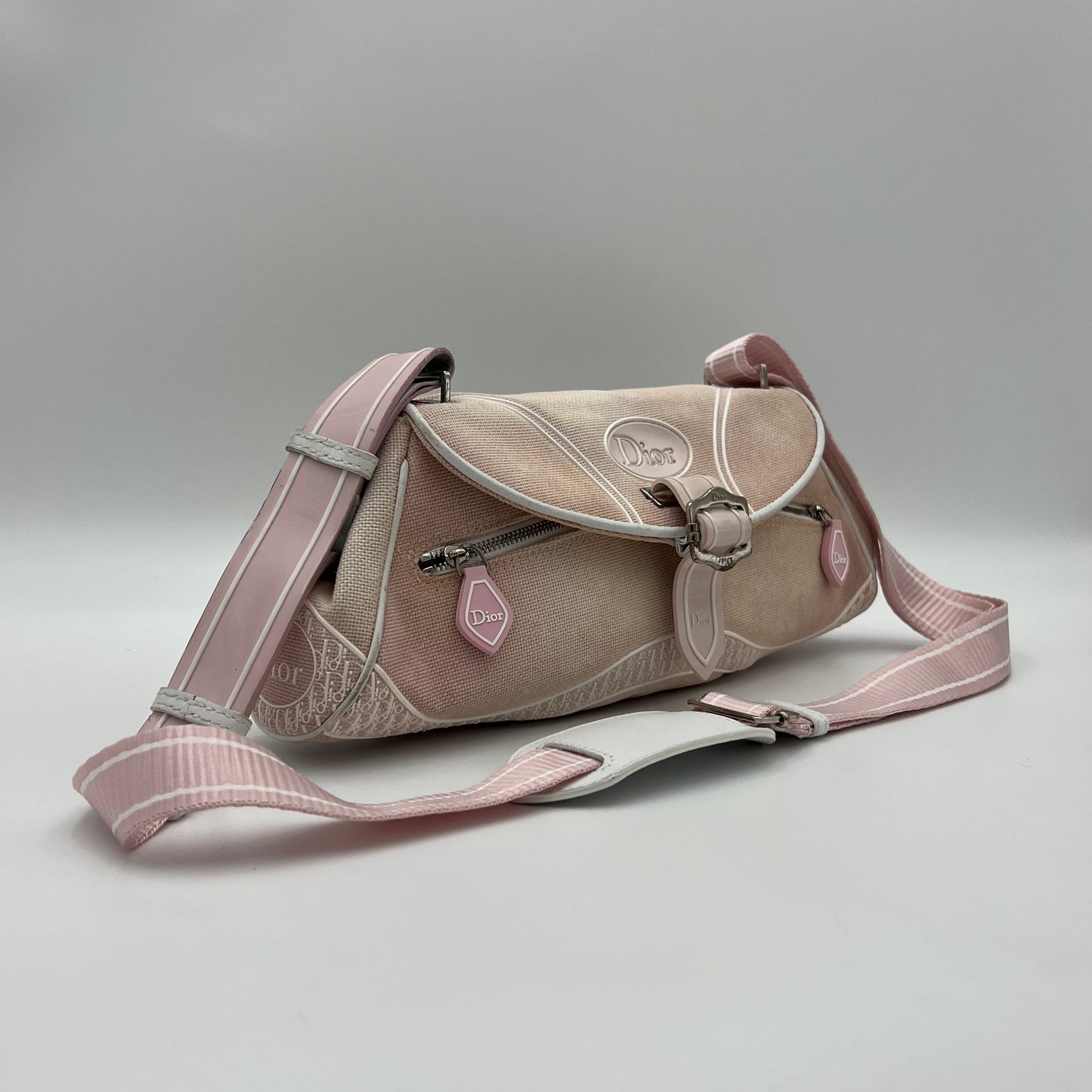 Christian Dior Y2K Pink Logo Trotter Flap Baguette