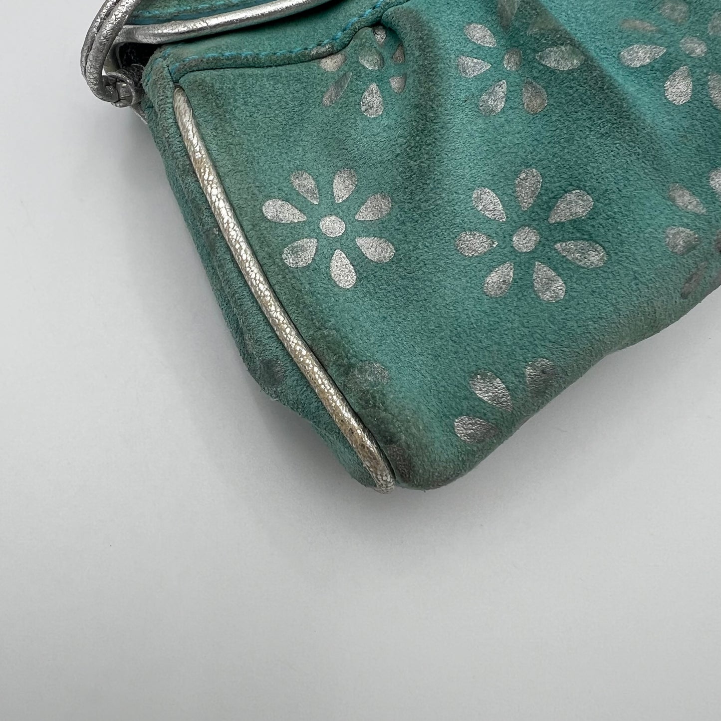 Celine Paris Light Blue Suede Silver Floral Shoulder Bag