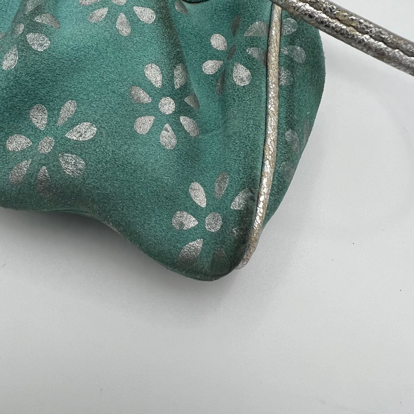 Celine Paris Light Blue Suede Silver Floral Shoulder Bag