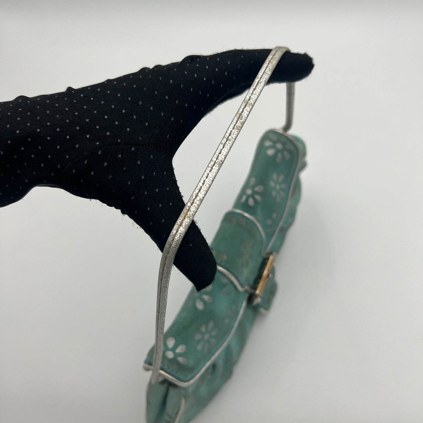 Celine Paris Light Blue Suede Silver Floral Shoulder Bag