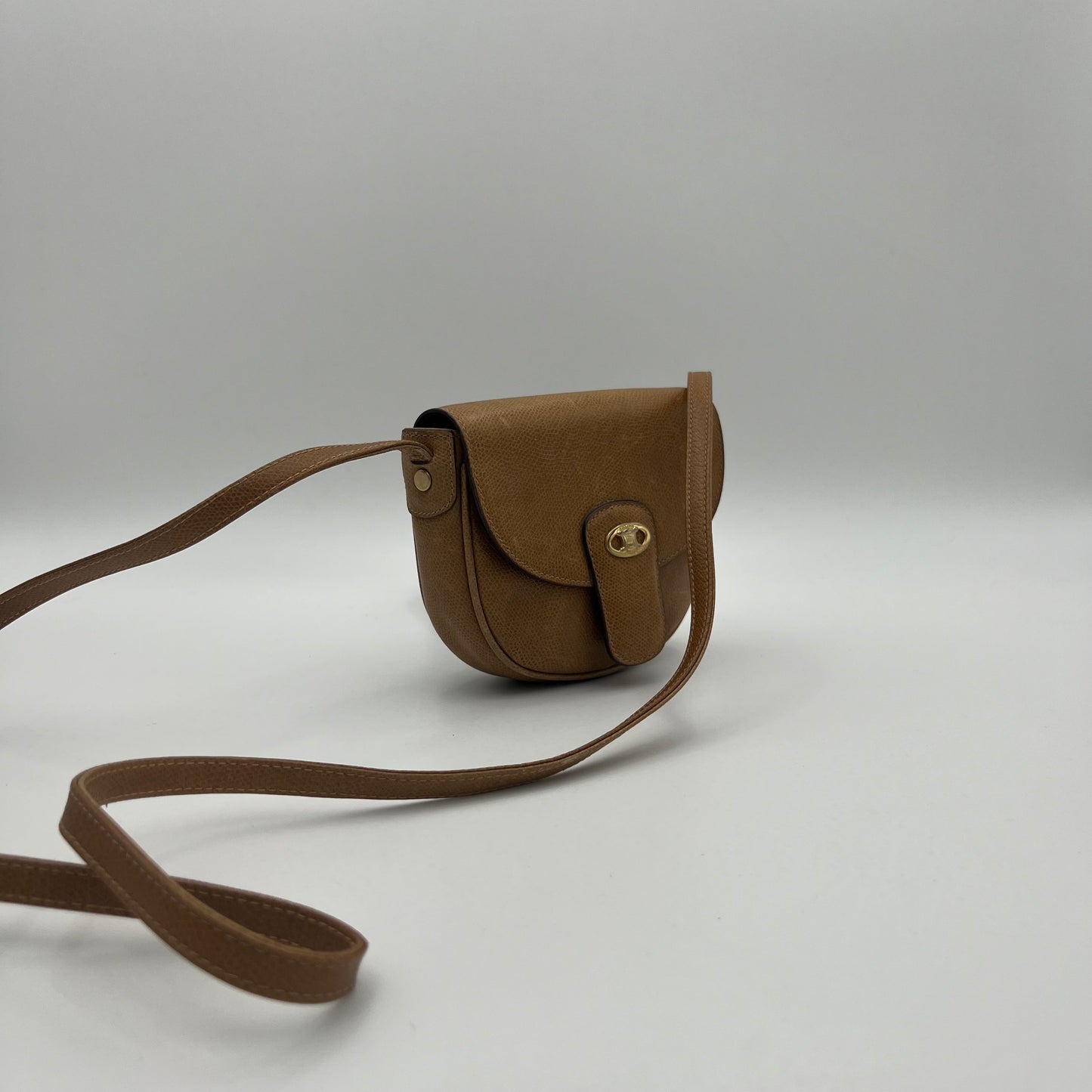 Celine Paris Camel Grained Leather Triomphe Mini Flap Crossbody