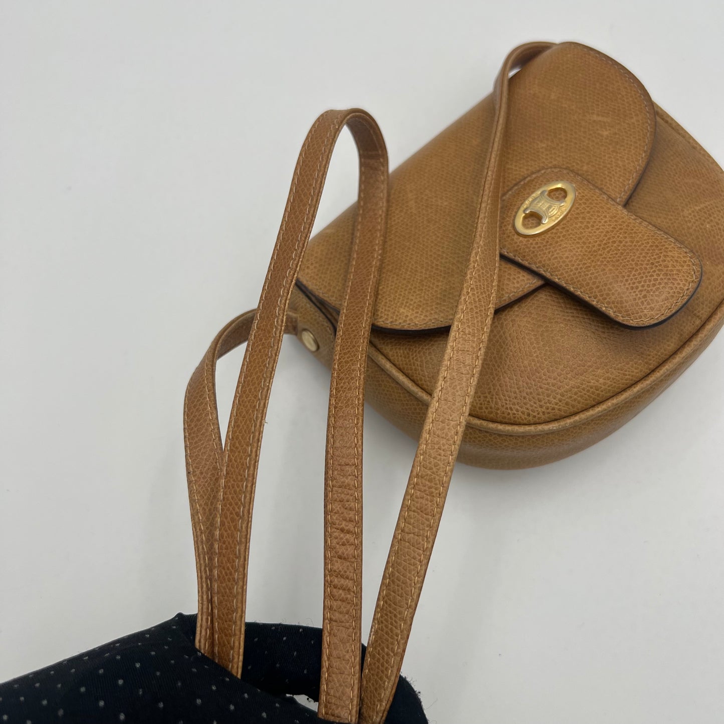 Celine Paris Camel Grained Leather Triomphe Mini Flap Crossbody