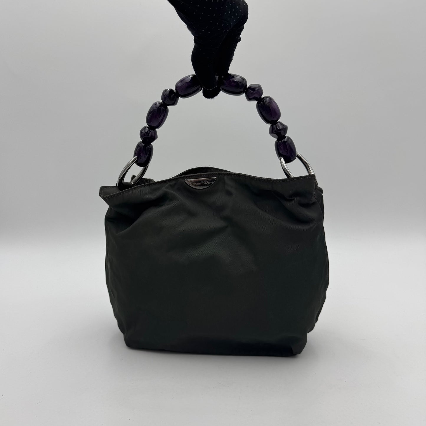 Christian Dior Gray Nylon Purple Malice Pearl Handbag