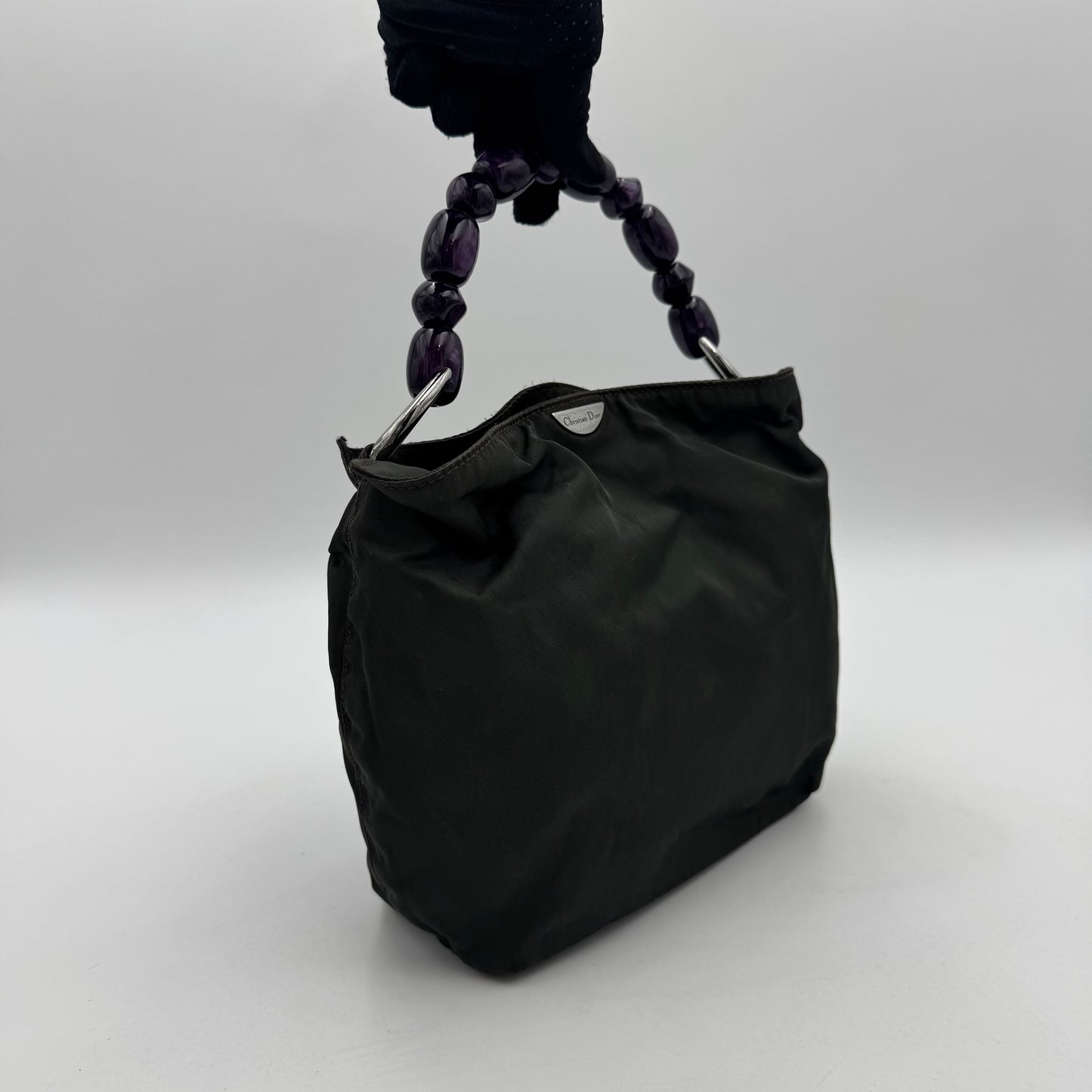 Christian Dior Gray Nylon Purple Malice Pearl Handbag