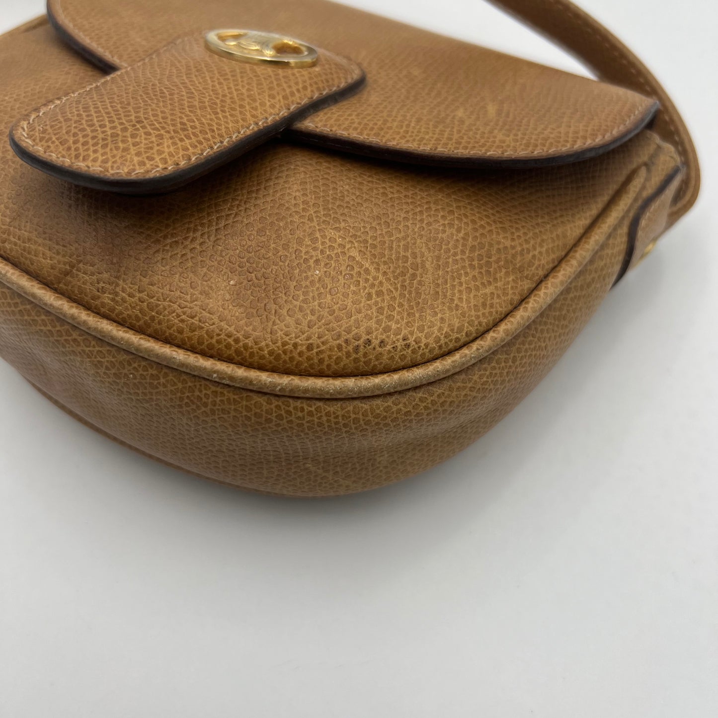 Celine Paris Camel Grained Leather Triomphe Mini Flap Crossbody